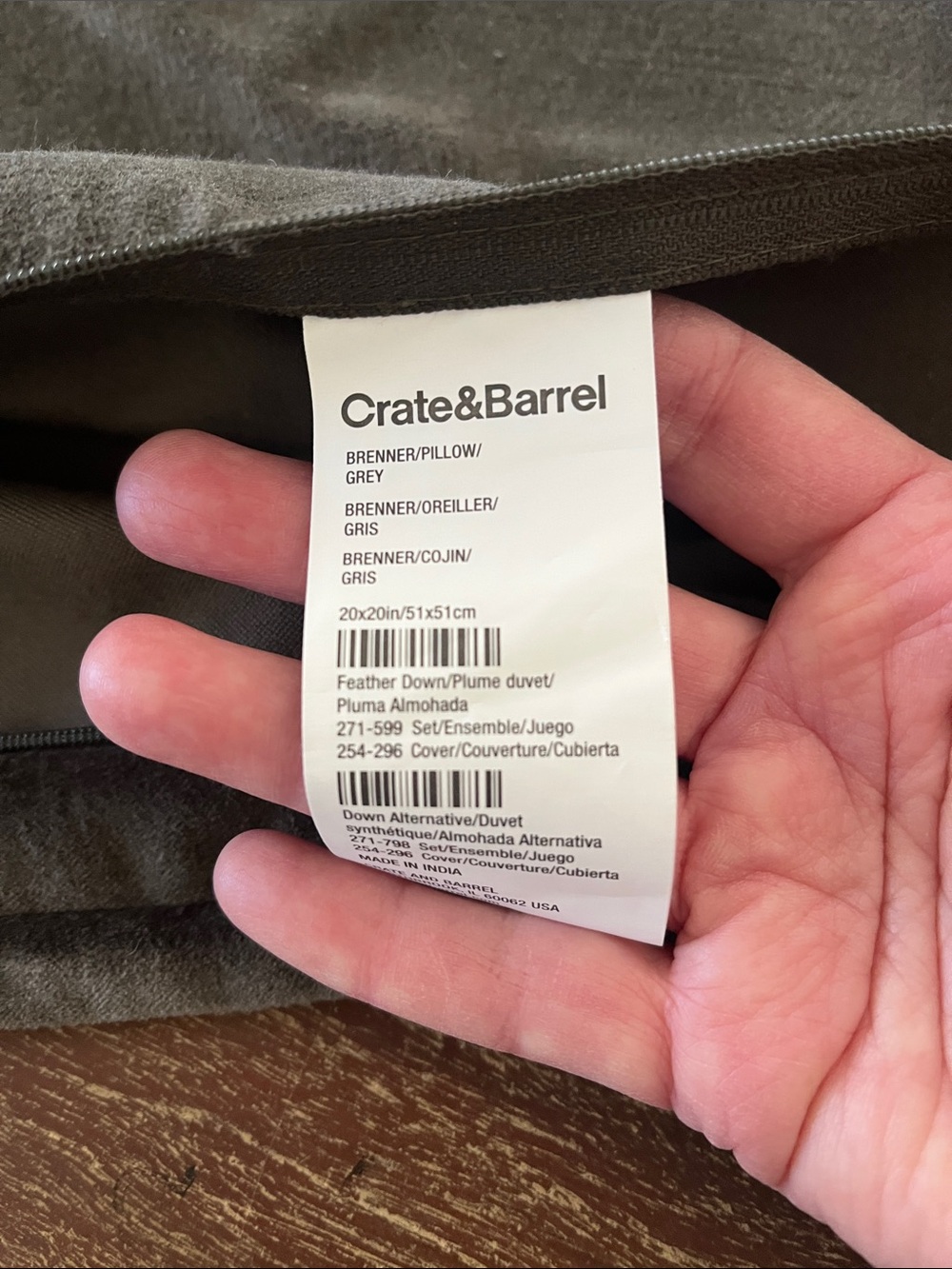 2 Crate & Barrel 20x20 grey velvet pillow covers - Picture 6 of 8